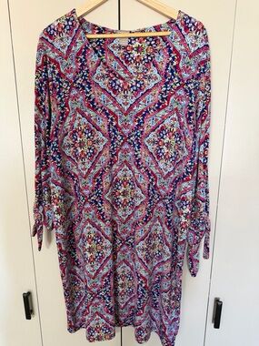 Chico's Multicolor Midi Dress in Navy, Pink, Aqua